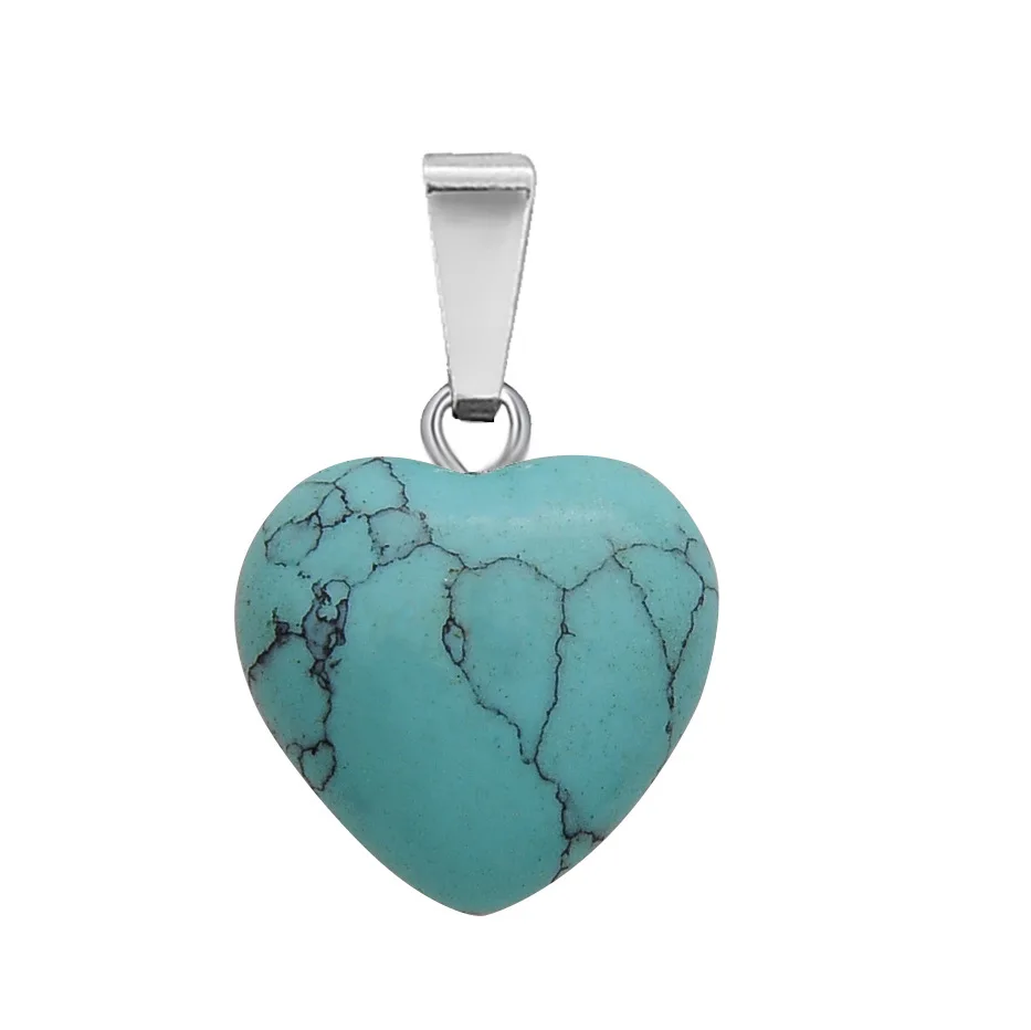 100% Natural Crystal Stone Heart Stainless Steel Pendant For Women DIY Gemstone Agate Pendant Necklace Jewelry