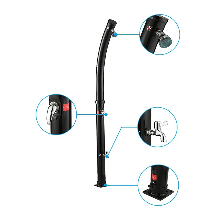 Black 20L Freestanding PVC Outdoor Pool Shower Garden 2 Sections Solar Shower Column Pipe