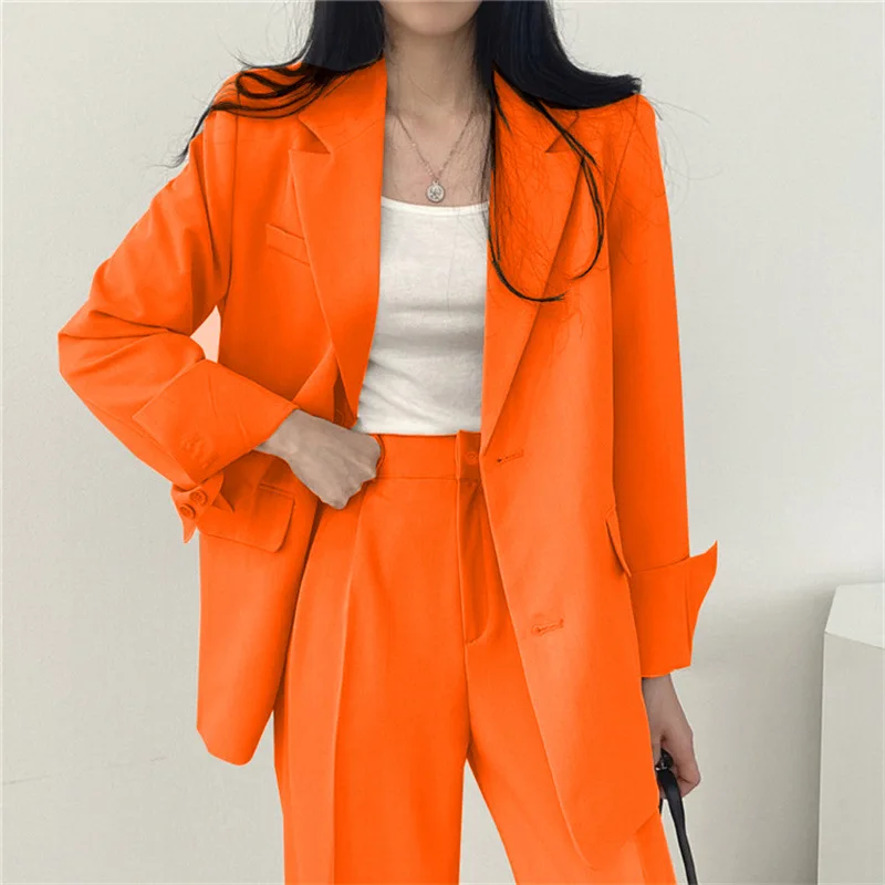 Women Tops+pant Spring Autumn Spot Wholesale New Fashion Korean Version Leisure Button Plain Solid Color Long Sleeve Casual Suit