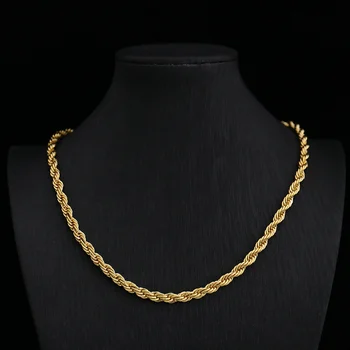 Hiphop Style Solid 18K Yellow Gold Rose Gold Filled Men's Twist chain 1.15MM 1.45MM Diamond Rope Chain Necklace