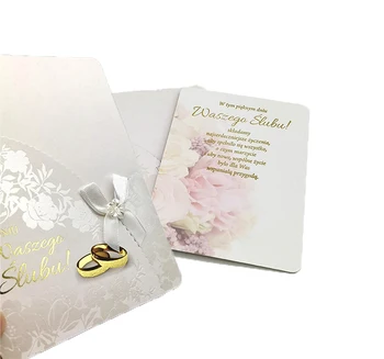 Custom printing laser cut gift inert card wedding with ribbon bow pearl paper gold foiling wedding cards luxury invitation