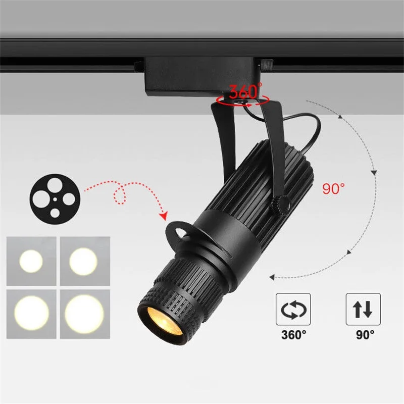 Zoomable Led Track Lights for Theater Stage Rail Lighting 7W 20W Focus LED HD Rotating Advertising Logo Projector Cob Spotlight