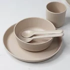 Bamboo Fiber Factory Price Eco Friendly Round Pink Bamboo Fiber Kids Plate Set For Children Baby With Cup