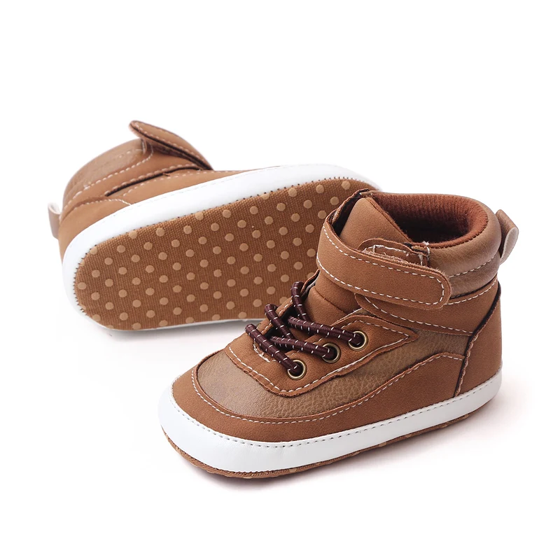 High Top Dark PU Surface Warm Boy Baby Autumn and Winter Thermal Walking Shoes details