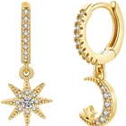 Hoop Earring Dangle Design Fine Women CZ Zirconia Starburst Moon Sun Charm Huggie Hoop Earring Lady Party