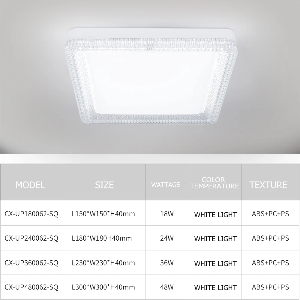 Modern Square Led Flush Mount Ceiling Light 23x23cm 18W 24w 36W 48W Square Crystal Panel Light 6500k White Slim Panel Lamp