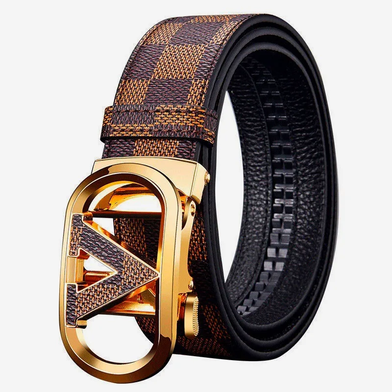 Wanshui Men's genuine leather belt business automatic buckle cowhide belt simple fashion waistband brand designer belt