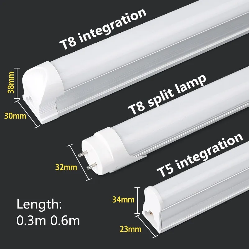 LED Tube T5 T8 Integrated Light LED Fluorescent Tube Wall Lamp30CM 60CM 1.2MBulb Light Lampara Ampoule Cold Warm White 110V 220V