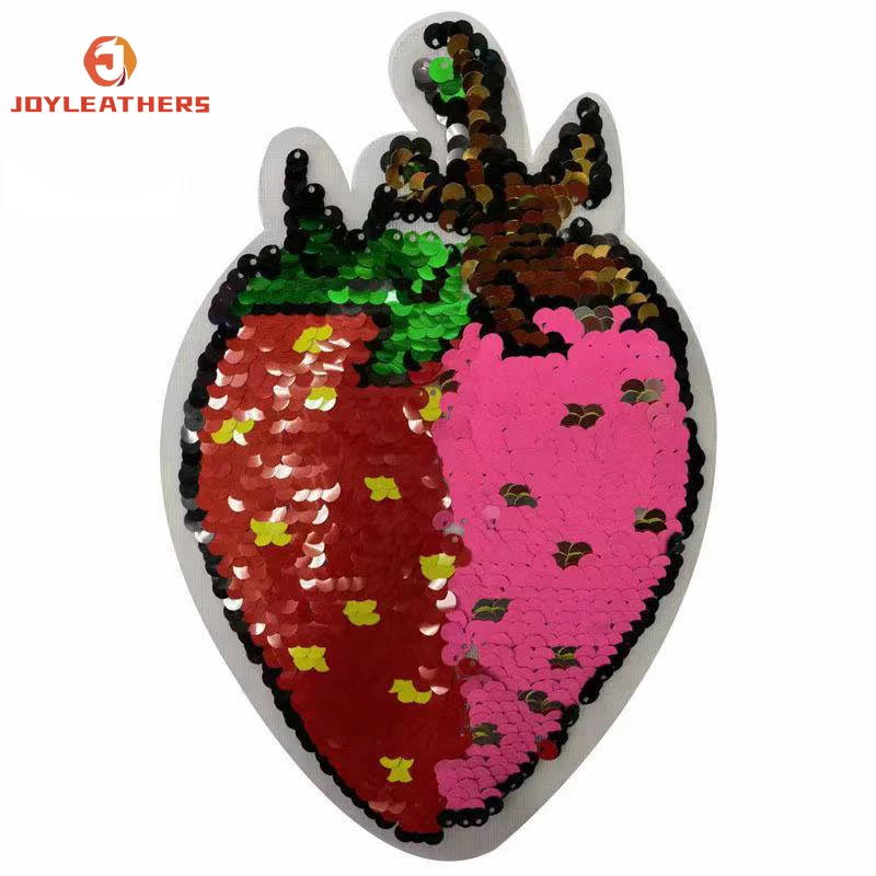 Custom Glitter Patches Embroidered Strawberry Flip Sequin Iron On Patches