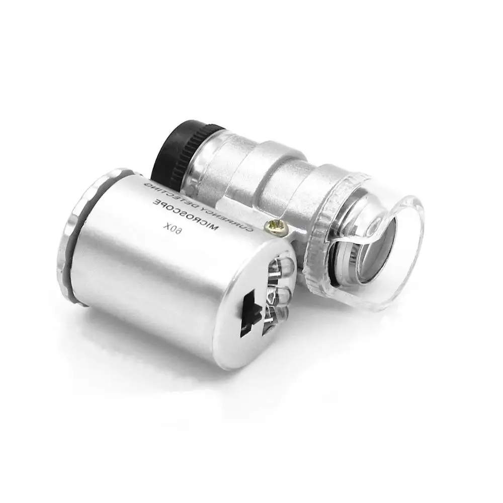 Mini 60X Pocket Microscope Jewelry Magnifier Loupe Glass LED UV Light Magnifier 