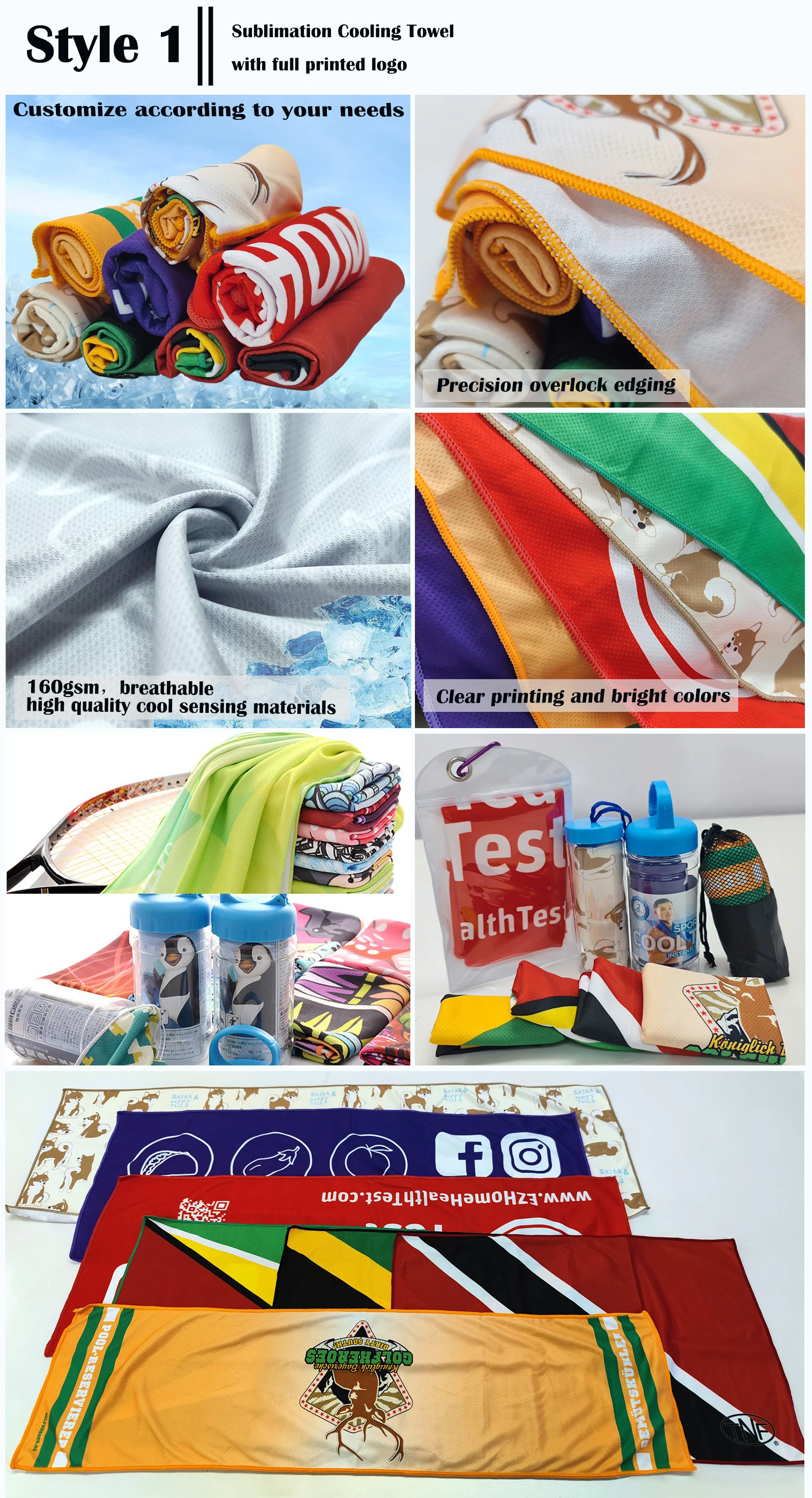 2024 Custom Sublimation Gym Run Cold Soft Breathable Cool Sweat Neck Towel Instant Sport Ice Cooling Towel With logo