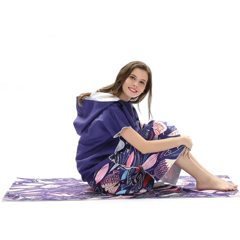 Custom Microfiber Outdoor Windproof Portable Adult Beach Change Cloth Hooded Surf Poncho Towels