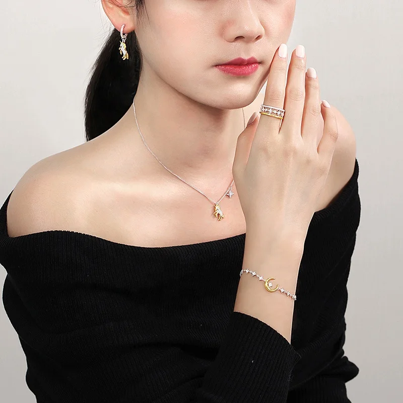 CDE Fashion Lovely Unicorn Necklace Bracelet Earrings Ring Jewelry Set For Women & Kids