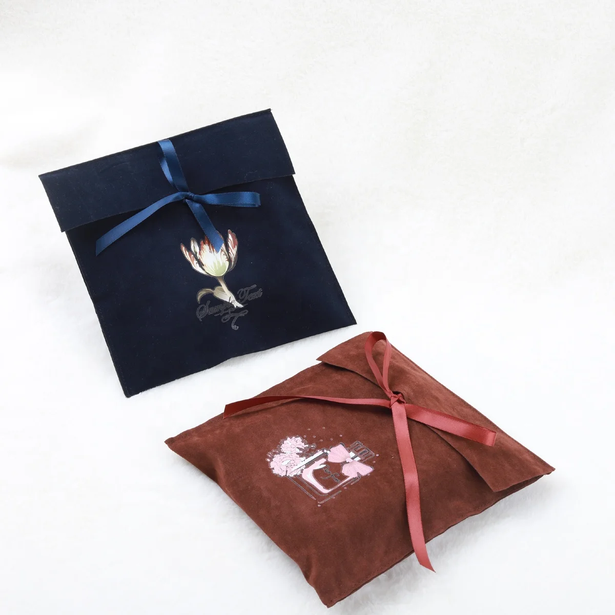 Custom Logo Printed Gift Packaging Flap Velvet Envelope Jewelry Pouch Envelope Velvet Makeup Cosmetic Bag