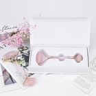 Facial Massager 100% Natural Rose Quartz Stone Double Rose Facial Massager Gua Sha Set Jade Roller