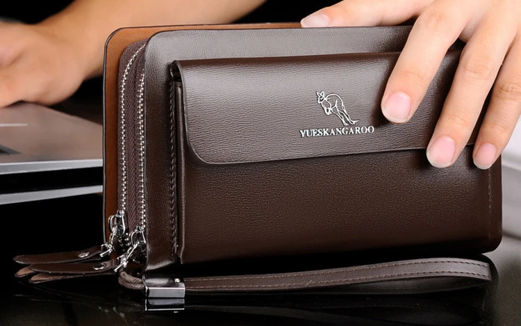 Double Zipper Clutch Bag For Men S Long Leather Purse Men S Organizer