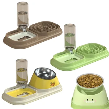 Cat stainless steel bowl 16 degrees tilt Protection cervical spine Slow food dog automatic water to prevent upset feeder