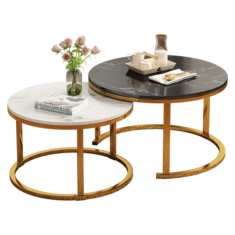 Modern living room  minimalist black white combination style  round wood fashion coffee table