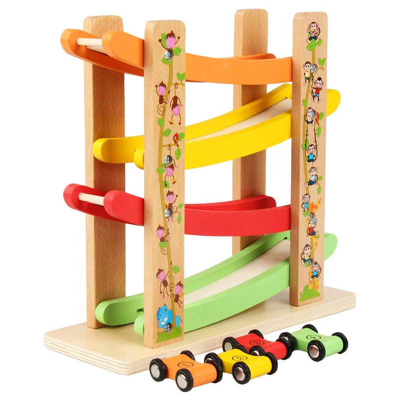 Wholesale wooden toys slot car track slide for babies toys and games