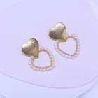 Earrings Gilded Freshwater Natural Pearl Double Heart Brushed Jewelry Earrings