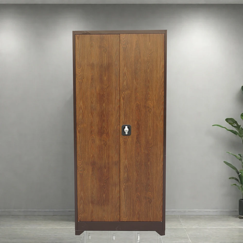 Lock Luxury Wood Grain Double 2 Swing Glass Door Storage Furniture Metal Steel Filing Modern Office Cabinet