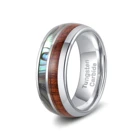 Abalone Ring Rings Poya 8mm Abalone Shell Hawaiian Koa Wood Inlaid Silver Domed Tungsten Ring For Men