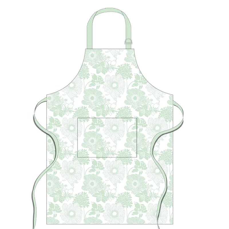 Adjustable blue flower pattern pocket unisex cotton cooking apron high-quality kitchen sleeveless waterproof apron