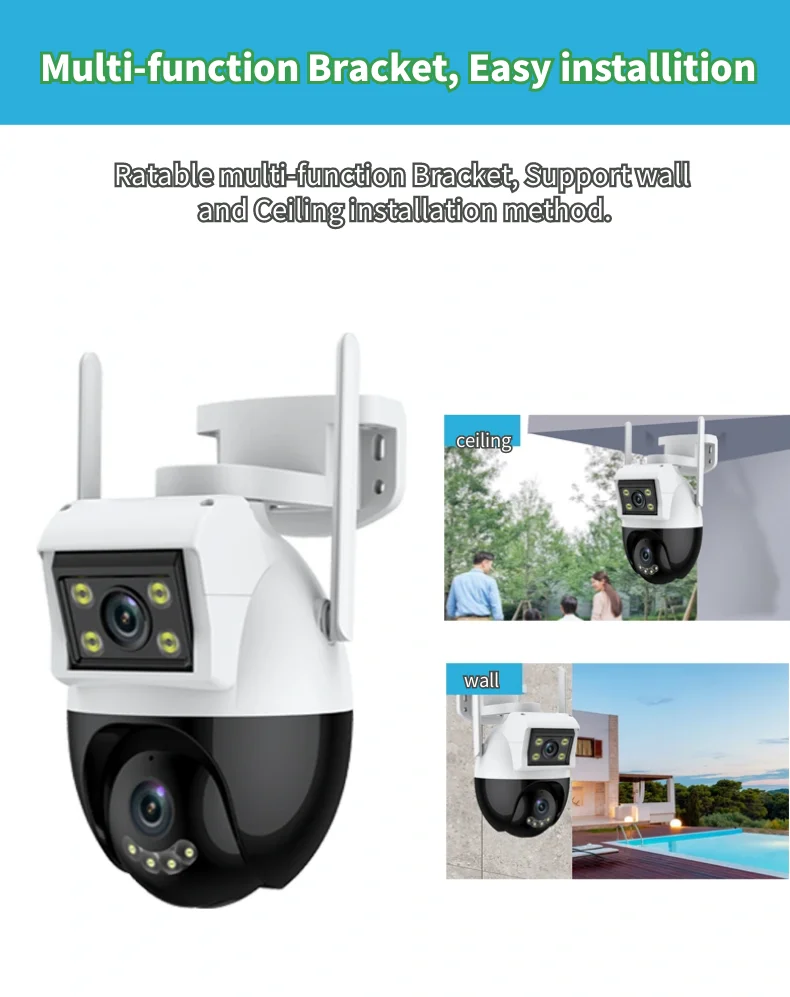 ICsee 6MP Dual Lens Network Camera PTZ Wireless Outdoor Cameras Two Way Audio Dome Security IP Auto Tracking WIFI CCTV Camera