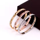 Simple Simple Design Rose Gold Color Circle Cuff Bangles With Stone Stainless Steel Ladies Wedding Bangle