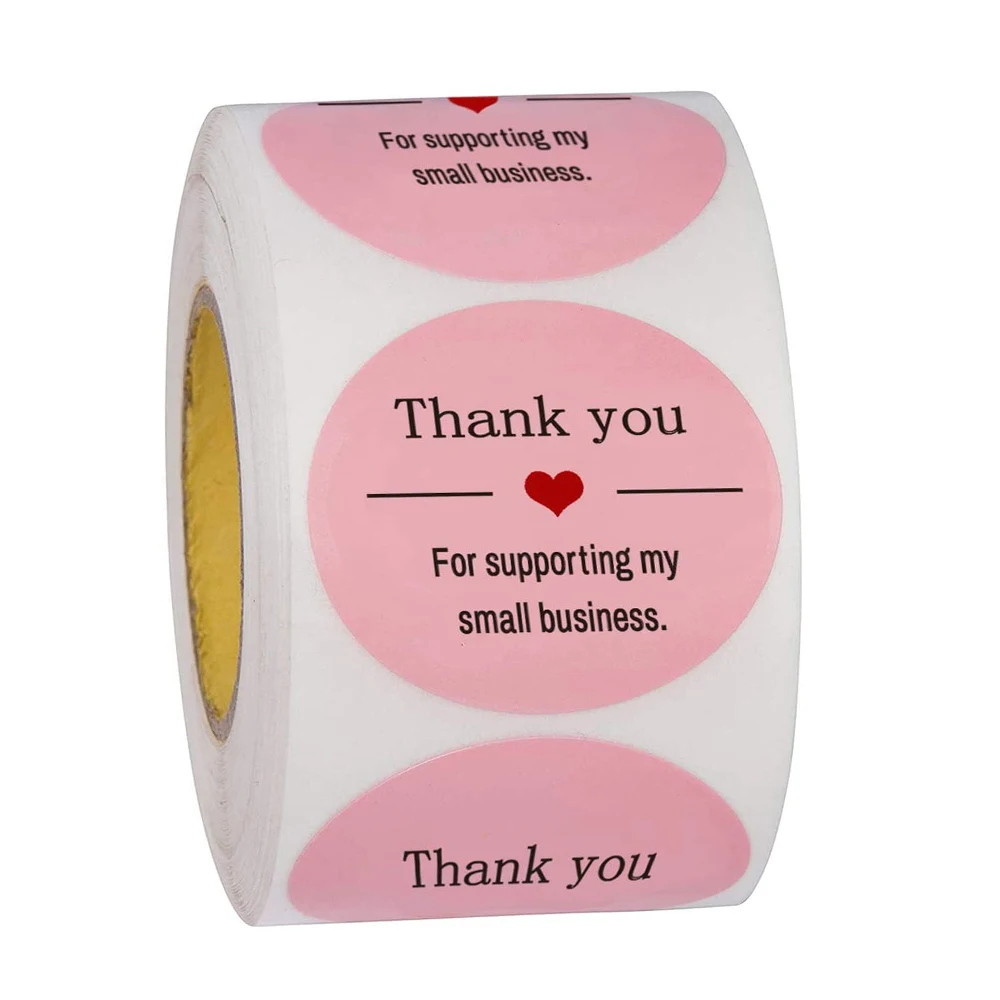 PINK11 SHOOFFICE Thank You Stickers Labels 500 Labels Per Roll 1.5 Inch Thank You for Supporting My Small Business Envelop Sealing Decoration 