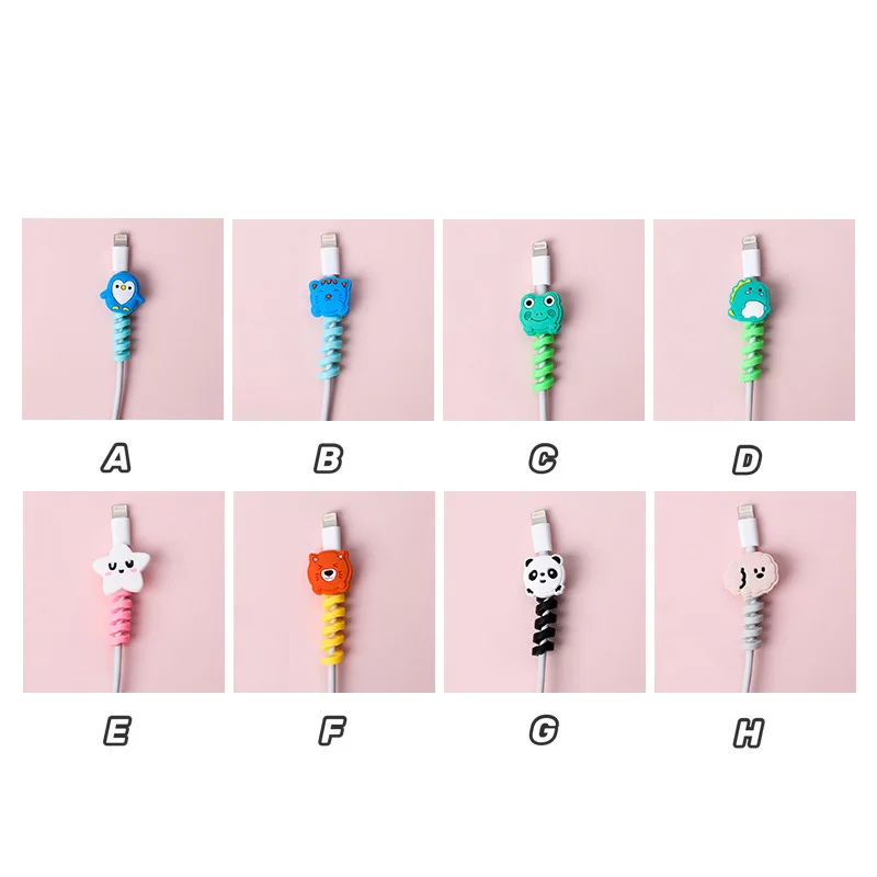 Cute Cartoon Spiral Usb Charging Cable Protector Silicone Bobbin Winder