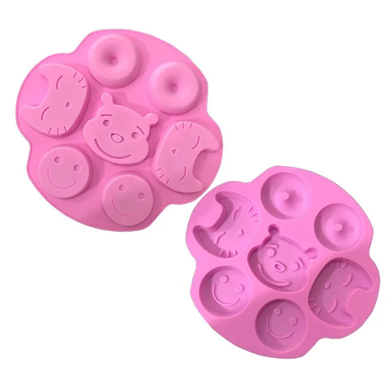 Hot New  6 hole Smiling face bear cat shape silicone candle molds silicone cake mold soap making molds
