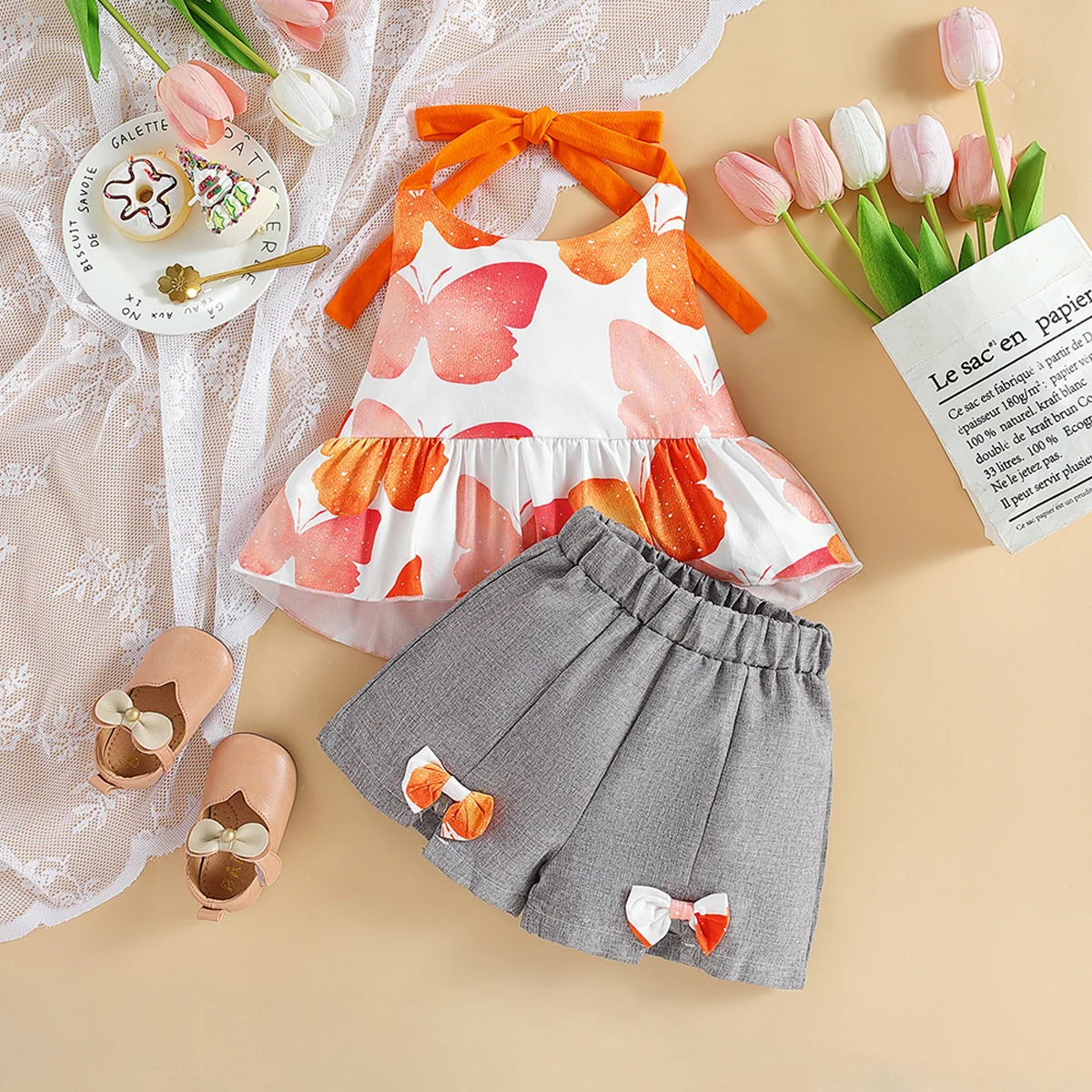 New trendy toddler girls clothing sets summer children's sleeveless shirts+shorts 2pcs clothing kids outfits