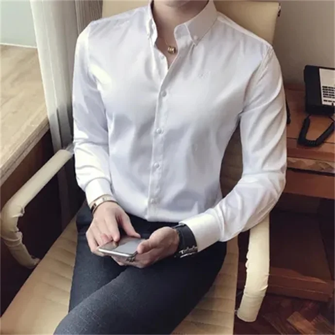 Wholesale high quality white shirt men long sleeve slim solid color professional business wear white men suit shirt