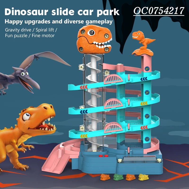 Hot selling electric dinosaur car parking lot track play set toy for kids
