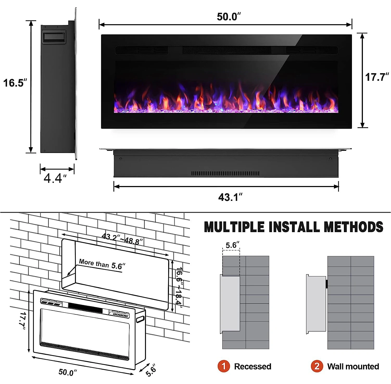 Electric Fireplace, 50-Inch, Wall - detail 8