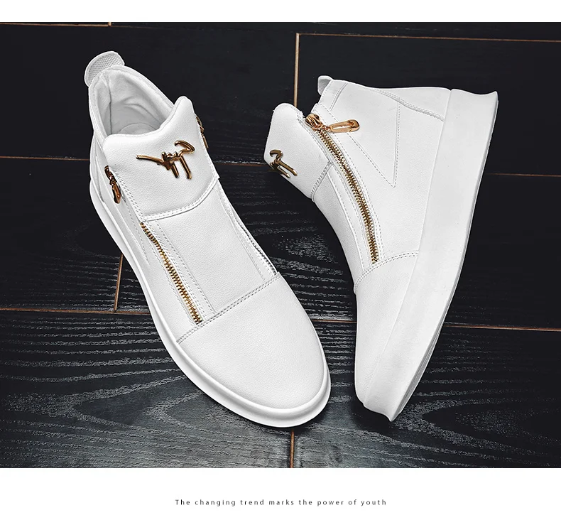 Men's High-top Boots Designer Zip Leather Sneakers White Platform ...