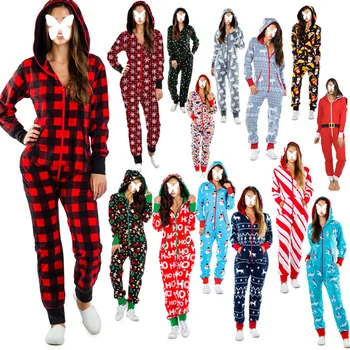 Wholesale Custom Christmas Print Adult One-piece pajamas For Women