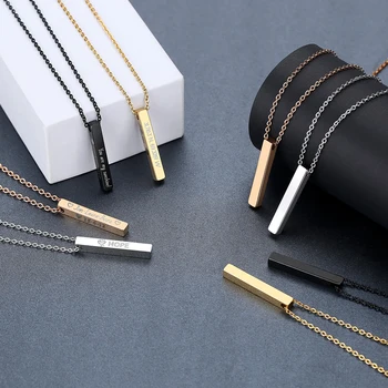 Customized Engraved Logo personalized rectangle Necklace Stainless Steel Gold Plated Blank vertical Horizontal 3D Bar Necklace