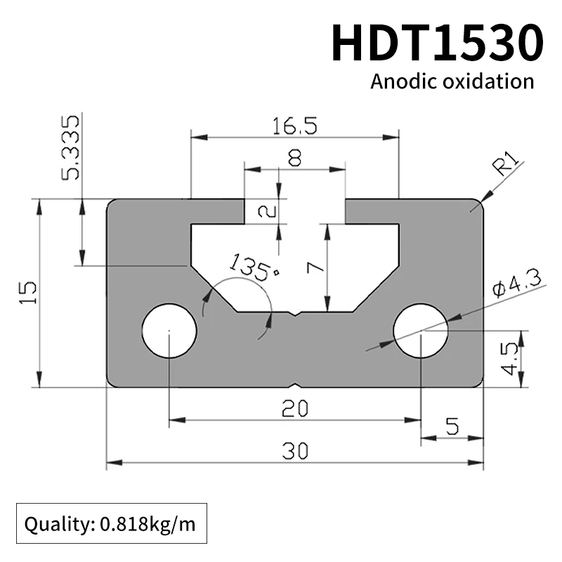 1530U groove Extruded Aluminum Profile Sensor Installation Guide Rail Aluminum Alloy Guide Rail manufacture