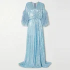 Design Dress Luxury Fashion Design High Quality Custom Blue Sequin Feather Dress