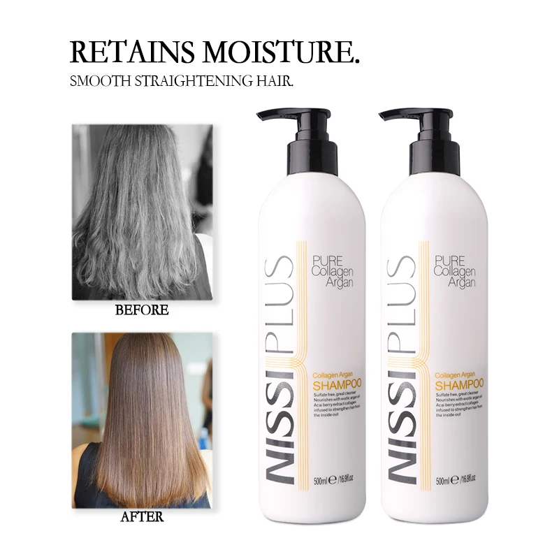 Nissiplus OEM Argan Oil Shampoo SLS Formaldehyde Free Brazilian Keratin Hair treatment Hair Straightening Shampoo And Mask Set