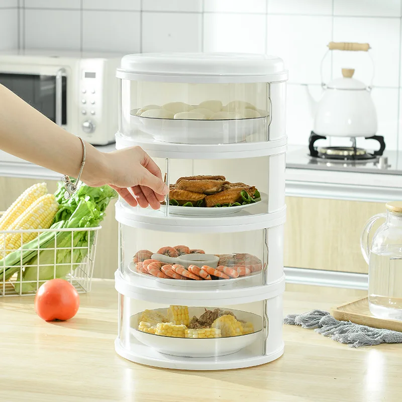 Multi-Layer Dish Rack With Cover Household Folding Portable Food Covers Transparent Stackable Dust Cover