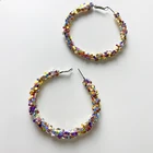 Earrings For European And American Fashion Pink Romantic Sequins Big Silver Hoop Earrings For Women