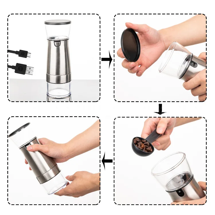 portable electric coffee grinder professional stainless steel burr electric mini USB rechargeable coffee been grinder