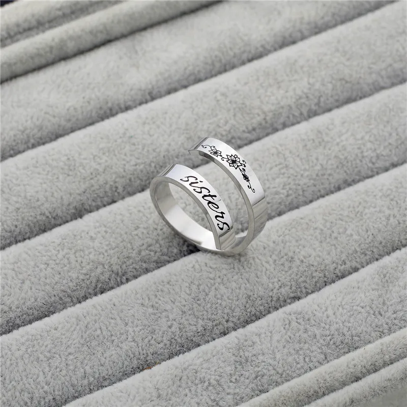 adjustable rings stainless steel SISTERS with flowers engraved custom jewelry open men rings