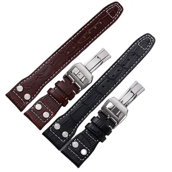 Luxury Leather 20mm Watch Straps Clasp rivet Watch Bands with Nail Folding for IWC Mark 17 Bracelet Dark Brown Black 21 22mm OEM