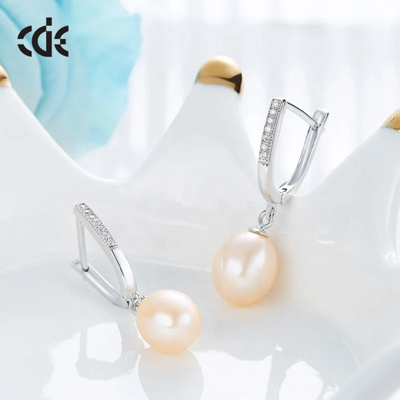 Micro Pave Freshwater Pearl Silver Oval Earring For Women