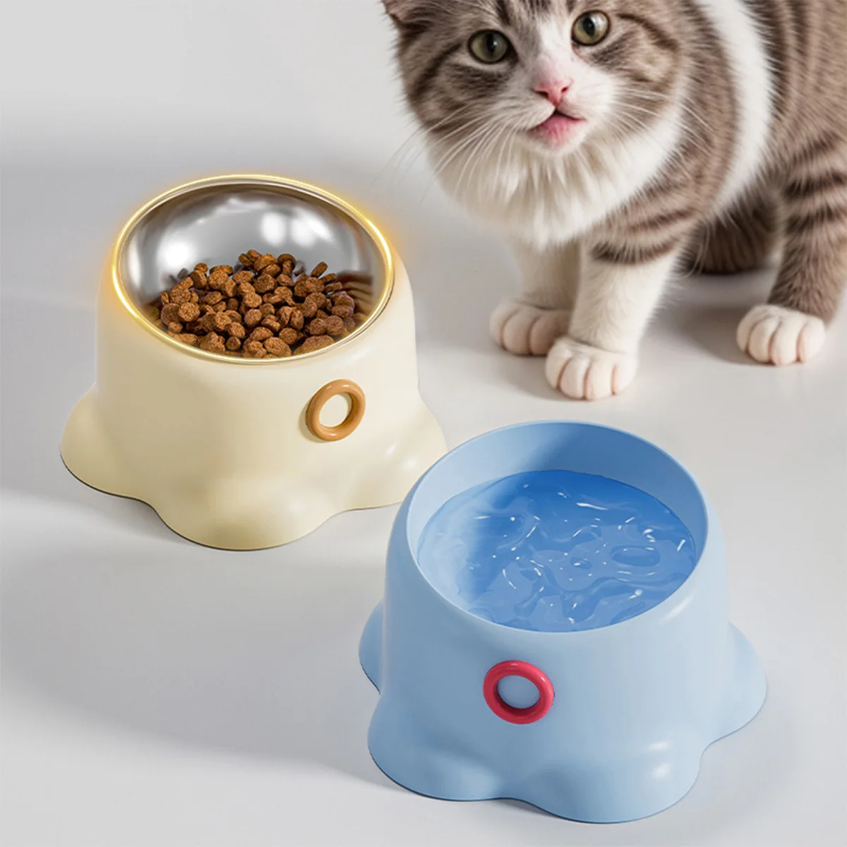New Octopus Shaped Pet Bowl Anti-upset Plastic Stainless Steel Feeding Bowl Cervical Spine protection Drinking Bowl Pet Products manufacture
