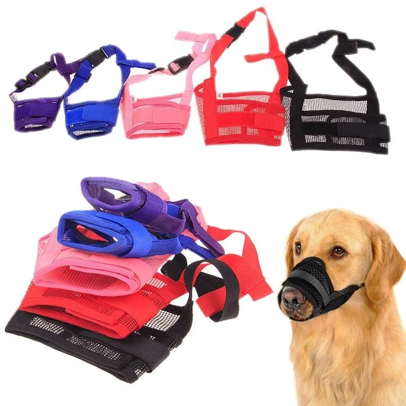 No Barking Nylon Mesh Dog Muzzle Anti Bite Pet Mask 4 sizes Adjustable 4 Colors 